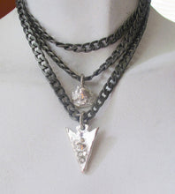 Load image into Gallery viewer, Sterling silver arrowhead and nugget on a 6mm stainless curb chain - Dennis Higgins Jewelry
