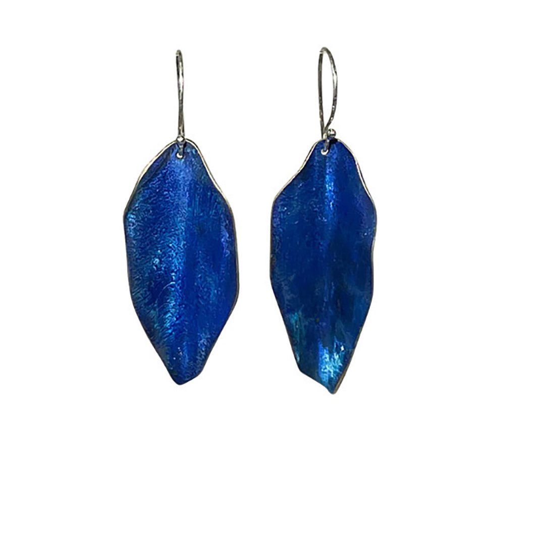 Small blue leaf earrings over silver - Dennis Higgins Jewelry