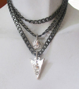 Sterling silver arrowhead and nugget on a 6mm stainless curb chain - Dennis Higgins Jewelry