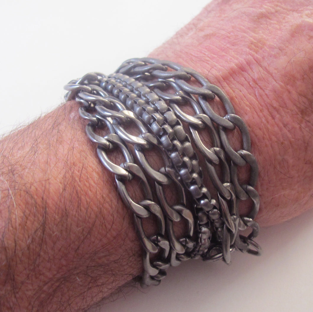 Stainless bracelet combination Triple wrap plus 3 chain bracelet - Dennis Higgins Jewelry
