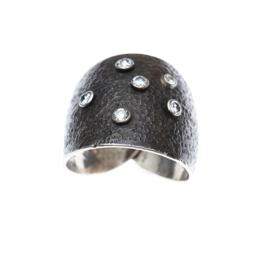 Blackened textured silver and sapphire ring - Dennis Higgins Jewelry